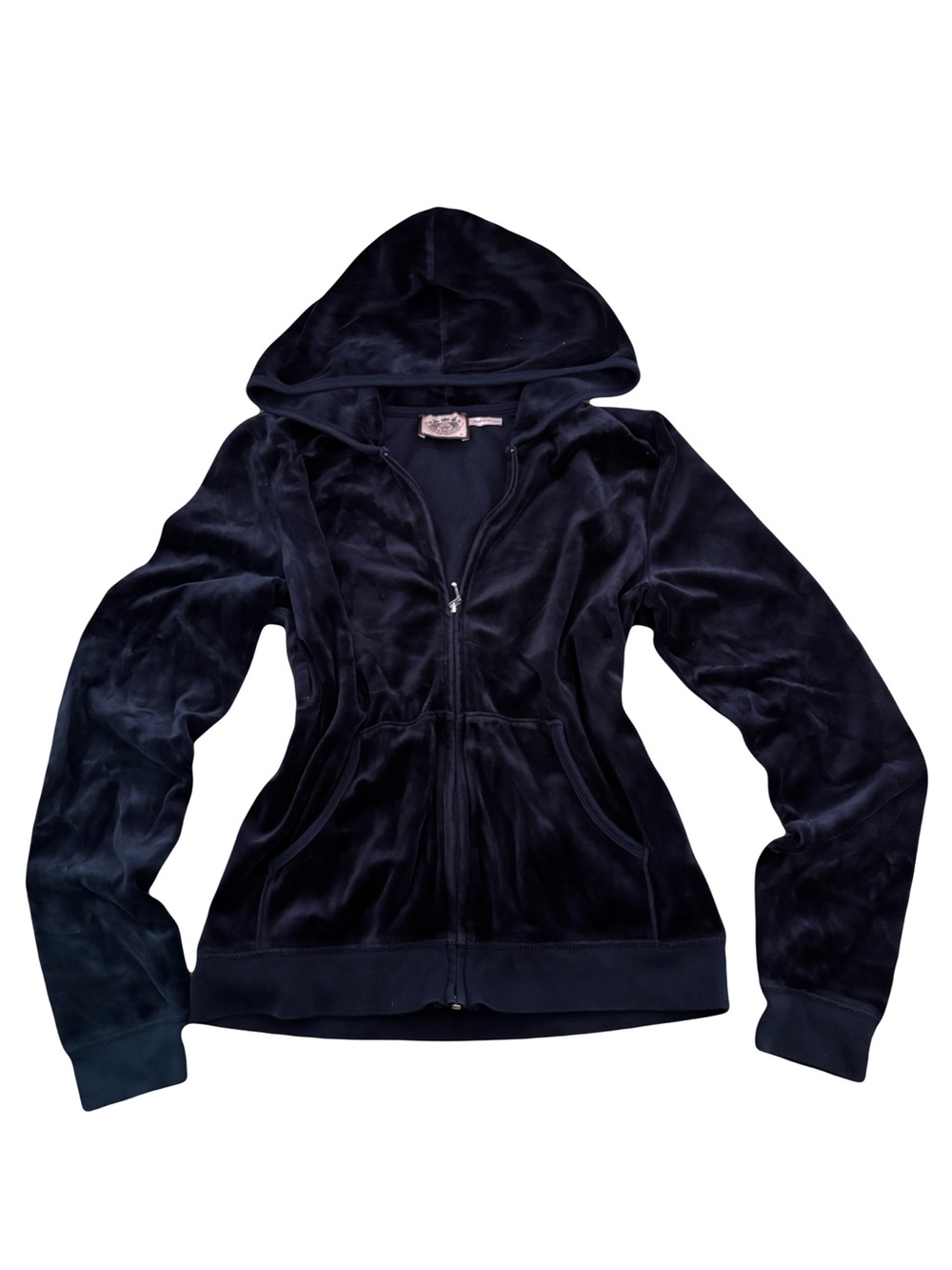Early 2000’s Y2K Juicy Couture Navy Blue Velour Zip-Up Hoodie Jacket